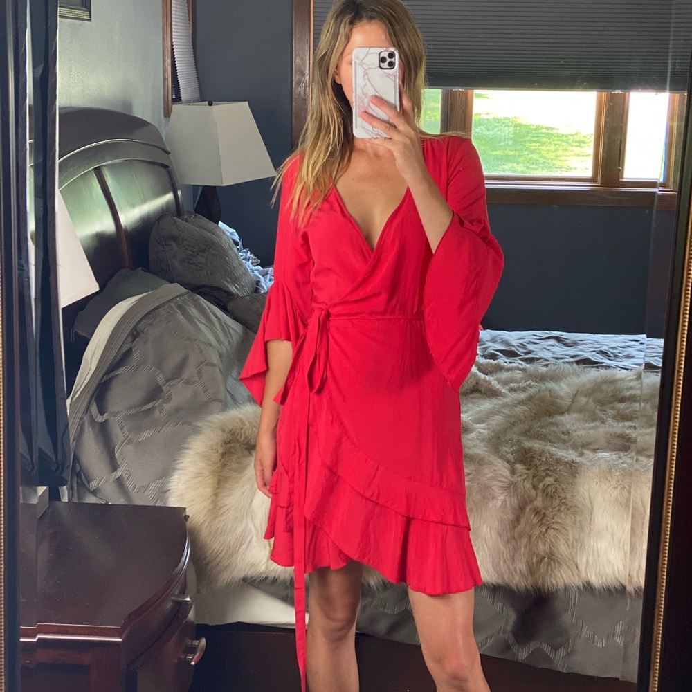 Melissa Odabash Red Kristy Wrap Dress, Small